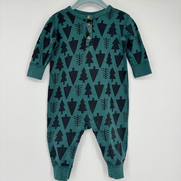 Hanna Andersson Green Henley Romper Tree Print 12-18‎ Months - Picture 1 of 6